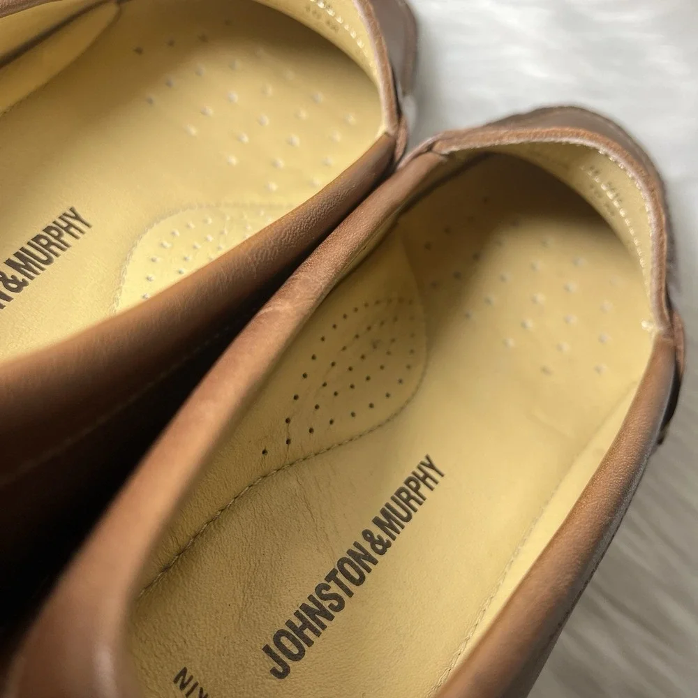 Johnston & Murphy Leather Sheepskin Penny Loafers Mens 10 M Classic Slip On
